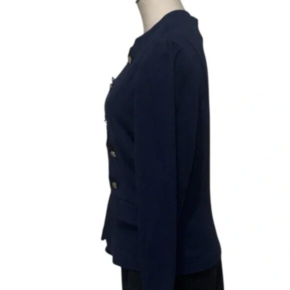 NWOT EXPRESS Chic Navy Military-Style Jacket - Puff Sleeve Blazer Stretch Large - Picture 5 of 8